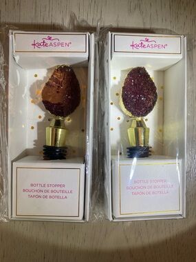 Kate Aspen Gold & Burgundy Agate Bottle Stoppers (Set of 2)